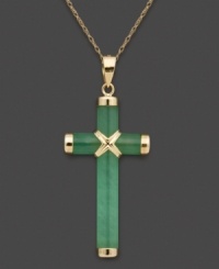 A peaceful cross pendant in calming jade and 14k gold. Approximate length: 18 inches. Approximate drop: 1-1/2 inches. A peaceful cross pendant in calming jade and 14k gold. Approximate length: 18 inches. Approximate drop: 1-1/2 inches.