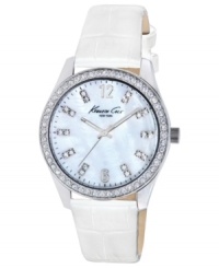 A glitzy finishing touch for your nights out: a white leather watch from Kenneth Cole New York. A glitzy finishing touch for your nights out: a white leather watch from Kenneth Cole New York.