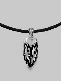 A thoroughly modern shield design crafted in fine sterling silver on an adjustable leather cord. From the Men's Dayak Collection Sterling silver Adjustable leather cord: 18-20 long ¾W X 2¼L Lobster clasp Imported A thoroughly modern shield design crafted in fine sterling silver on an adjustable leather cord. From the Men's Dayak Collection Sterling silver Adjustable leather cord: 18-20 long ¾W X 2¼L Lobster clasp Imported
