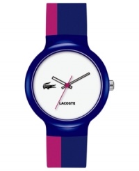 A bright color combo brings retro Lacoste style to this sporty Goa collection watch. A bright color combo brings retro Lacoste style to this sporty Goa collection watch.