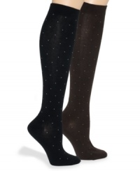 Dots are delightful, especially in a petite size. Freshen up your footware with these pindot knee socks from HUE that keep your undercover look on point. Dots are delightful, especially in a petite size. Freshen up your footware with these pindot knee socks from HUE that keep your undercover look on point.