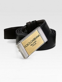 Sleek leather design with engraved burnished gold and polished silver buckle.LeatherAbout 1 wideMade in Italy Sleek leather design with engraved burnished gold and polished silver buckle.LeatherAbout 1 wideMade in Italy
