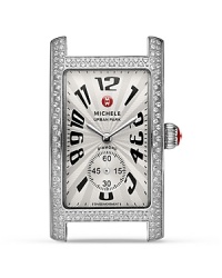 Michele's stainless steel watch is urban-chic, boasting a sleek rectangular face and enamel dial. Take it downtown, this chronograph loves an all-black palette and statement bag. Michele's stainless steel watch is urban-chic, boasting a sleek rectangular face and enamel dial. Take it downtown, this chronograph loves an all-black palette and statement bag.