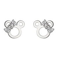 .925 Sterling Silver Rhodium Plated Mouse Ribbon CZ Stud Earrings with Screw-back for Children & Women