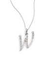 THE LOOK14k white gold.09 tcwW initial pendantSpring ring claspTHE FITLength, about 16Pendant size, about ¼W X ¾LTHE MATERIAL14k white goldDiamondsORIGINImported