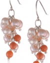 Pink Freshwater Pearl and Swarovski Coral Coated Pearl in Sterling Silver Drop Earrings