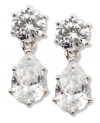 Illuminate your look with a double drop of sparkle. City by City earrings features pear and round-cut cubic zirconias (13-1/2 ct. t.w.) set in silver tone mixed metal. Approximate drop: 1 inch. Illuminate your look with a double drop of sparkle. City by City earrings features pear and round-cut cubic zirconias (13-1/2 ct. t.w.) set in silver tone mixed metal. Approximate drop: 1 inch.