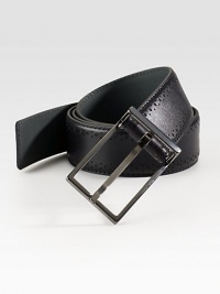 Sleek wardrobe essential handsomely crafted in genuine calfskin leather with perforated detail.LeatherAbout 1¼ wideImported Sleek wardrobe essential handsomely crafted in genuine calfskin leather with perforated detail.LeatherAbout 1¼ wideImported