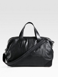 Large croc-embossed carryall with double top handles, detachable shoulder strap and interior zip compartments, ideal for weekend getaways and last minute excursions.Zip closureDouble top handlesRemovable shoulder strapInterior zip pocketCotton liningLeather20W x 12H x 10DImported Large croc-embossed carryall with double top handles, detachable shoulder strap and interior zip compartments, ideal for weekend getaways and last minute excursions.Zip closureDouble top handlesRemovable shoulder strapInterior zip pocketCotton liningLeather20W x 12H x 10DImported