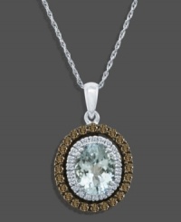 Opulent and eye-catching, this fine necklace is crafted of baby blue oval-cut aquamarine (1-2/5 ct. t.w.) and round-cut chocolate diamonds (1/2 ct. t.w.) and diamond accents on 14k white gold. Approximate length: 18 inches; approximate drop: 1 inch. Opulent and eye-catching, this fine necklace is crafted of baby blue oval-cut aquamarine (1-2/5 ct. t.w.) and round-cut chocolate diamonds (1/2 ct. t.w.) and diamond accents on 14k white gold. Approximate length: 18 inches; approximate drop: 1 inch.