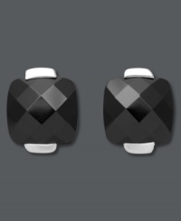 Add a little punctuation to your look. Simple studs in bold color adds a subtle touch to any look. Set in polished sterling silver, earrings feature cushion-cut onyx (10 mm). Approximate diameter: 1/2 inch. Add a little punctuation to your look. Simple studs in bold color adds a subtle touch to any look. Set in polished sterling silver, earrings feature cushion-cut onyx (10 mm). Approximate diameter: 1/2 inch.