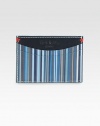 Multicolored striped pattern on luxurious leather.Two credit card slotsLeather4W X 2¾HMade in Italy