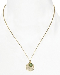 Crafted of platinum plated sterling silver and crystal stations, this delicate disc necklace from Crislu embodies refined elegance. Wear it to put a striking spin on evening looks. Crafted of platinum plated sterling silver and crystal stations, this delicate disc necklace from Crislu embodies refined elegance. Wear it to put a striking spin on evening looks.