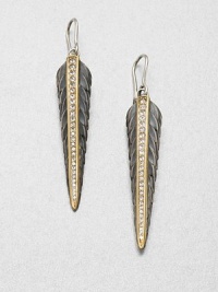 Sparkling white sapphires set in radiant 23k goldplating on a sterling silver feather base. White sapphires23k goldplated sterling silverSterling silverDrop, about 1.88Hook backImported