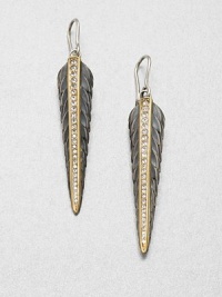 Sparkling white sapphires set in radiant 23k goldplating on a sterling silver feather base. White sapphires23k goldplated sterling silverSterling silverDrop, about 1.88Hook backImported Sparkling white sapphires set in radiant 23k goldplating on a sterling silver feather base. White sapphires23k goldplated sterling silverSterling silverDrop, about 1.88Hook backImported