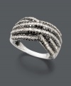 You'll be seeing stripes when you wear this chic cocktail ring in contrasting colors. Seamless rows of round-cut black diamonds (1 ct. t.w.) and white diamonds (1/2 ct. t.w.) shine in a polished, sterling silver setting. Size 7.
