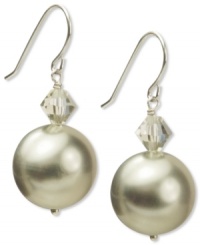 A splendid mix of shimmer. This beautiful pair of earrings feature shell beads (14 mm), hematite accents and sparkling Swarovski Elements. Set in sterling silver. Approximate drop: 1-1/4 inches. A splendid mix of shimmer. This beautiful pair of earrings feature shell beads (14 mm), hematite accents and sparkling Swarovski Elements. Set in sterling silver. Approximate drop: 1-1/4 inches.