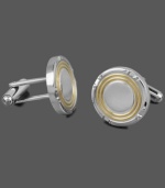 Stylish sophistication. The perfect final touch to your favorite work shirt, these versatile cuff links combine stainless steel and yellow ion-plated stainless steel in a chic circular design. Approximate diameter: 3/4 inch.