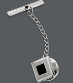 Pinned and polished. This stately tie tac adds the perfect accent to your favorite tie. Crafted in stainless steel with a black enamel center. Surface coated with a scratch-resistant clear finish. Approximate diameter: 1/3 inch.