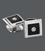 Looking for the perfect gift? This set of four, stylish studs is a natural choice. Each pair is crafted in stainless steel with a square-shaped black enamel center and a round-cut diamond accent. Surface is finished with a scratch-resistant clear coating. Approximate diameter: 3/8 inch.
