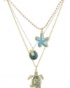 Betsey Johnson Jewels of the Sea Turtle 3 Row Necklace, 18
