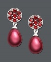 Color suitable for red-carpet style. Get instant glamour with these Fresh by Honora earrings featuring red cultured freshwater pearl drops (7-7-1/2 mm) and sparkling garnet accents. Crafted in sterling silver. Approximate drop: 3/8 inch.