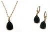 Catherine Popesco 14K Gold Plated Teardrop Jet Black Swarovski Crystal Necklace and Matching Earrings Jewelry Set