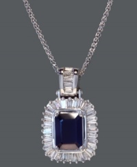 Regal sophistication. Effy Collection's royalty-inspired pendant combines an emerald-cut sapphire (1-1/2 ct. t.w.) with a row of baguette-cut diamonds (1/2 ct. t.w.). Set in 14k white gold. Approximate length: 18 inches. Approximate drop: 3/4 inch. Regal sophistication. Effy Collection's royalty-inspired pendant combines an emerald-cut sapphire (1-1/2 ct. t.w.) with a row of baguette-cut diamonds (1/2 ct. t.w.). Set in 14k white gold. Approximate length: 18 inches. Approximate drop: 3/4 inch.