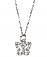 Flight of fancy. B. Brilliant's beautiful butterfly pendant features a cut-out shape accented by round-cut cubic zirconias (1/6 ct. t.w.). Crafted in sterling silver. Approximate length: 18 inches + 3-inch extender. Approximate drop: 1/2 inch. Flight of fancy. B. Brilliant's beautiful butterfly pendant features a cut-out shape accented by round-cut cubic zirconias (1/6 ct. t.w.). Crafted in sterling silver. Approximate length: 18 inches + 3-inch extender. Approximate drop: 1/2 inch.