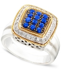 Elegant and eye-catching, Balissima by Effy Collection's sterling silver ring features 18k gold detailing and gorgeous round-cut sapphires (7/8 ct. t.w.) and diamonds (1/4 ct. t.w.). Elegant and eye-catching, Balissima by Effy Collection's sterling silver ring features 18k gold detailing and gorgeous round-cut sapphires (7/8 ct. t.w.) and diamonds (1/4 ct. t.w.).