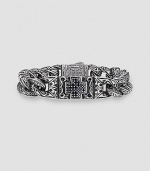 Sparta engraving and a diamond-cut black sapphire cross on handsome sterling silver. About 8½ long 18k gold accent dual lock clasp Made in USA