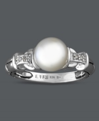 Petite and polished. Balissima by Effy Collection's dainty ring makes a striking statement with its cultured freshwater pearl center (8-8-1/2 mm) and sparkling diamond accents. Crafted in sterling silver. Size 7.