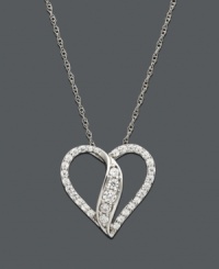 Celebrate your love in style with this elegant heart pendant by Wrapped in Love™. Crafted in 14k white gold, open heart-shaped necklace features sparkling round-cut diamonds (1/2 ct. t.w.). Approximate length: 18 inches. Approximate drop: 7/8 inch. Celebrate your love in style with this elegant heart pendant by Wrapped in Love™. Crafted in 14k white gold, open heart-shaped necklace features sparkling round-cut diamonds (1/2 ct. t.w.). Approximate length: 18 inches. Approximate drop: 7/8 inch.