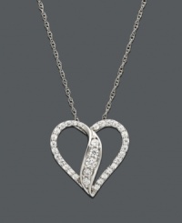 Celebrate your love in style with this elegant heart pendant by Wrapped in Love™. Crafted in 14k white gold, open heart-shaped necklace features sparkling round-cut diamonds (1/2 ct. t.w.). Approximate length: 18 inches. Approximate drop: 7/8 inch.