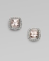 From the Petite Albion Collection. Glistening soft pink morganite is surrounded by pavé diamonds set in sterling silver.Diamonds, 0.40 tcw Morganite Sterling silver About ¼ square Post back Imported
