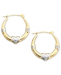 Give a heartfelt surprise. She'll love these sweet 14k gold diamond-accented hoop earrings with the perfect amount of pretty details. Measures 3/4 inch in diameter. Give a heartfelt surprise. She'll love these sweet 14k gold diamond-accented hoop earrings with the perfect amount of pretty details. Measures 3/4 inch in diameter.