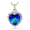 White Gold Titanic Heart of the Ocean Necklace for Women Swarovski Elements Crystal Blue Zirconia Pendant Surrounded By Clear Rhinestone Accent Elegant Trendy Fashion Jewelry 15'' Long with 2'' Extender