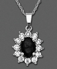 Shining with excellence, this 14k white gold pendant features onyx (5/3 mm) and round-cut diamond accents. Approximate length: 18 inches. Approximate drop: 1 inch. Shining with excellence, this 14k white gold pendant features onyx (5/3 mm) and round-cut diamond accents. Approximate length: 18 inches. Approximate drop: 1 inch.