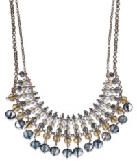 A pretty palette of ombre glass beads (4-10 mm) decorate this chic frontal necklace from c.A.K.e. by Ali Khan. Crafted in gold tone mixed metal. Approximate length: 14 inches + 3-inch extender. Approximate drop: 1-3/4 inches. A pretty palette of ombre glass beads (4-10 mm) decorate this chic frontal necklace from c.A.K.e. by Ali Khan. Crafted in gold tone mixed metal. Approximate length: 14 inches + 3-inch extender. Approximate drop: 1-3/4 inches.