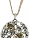 Lucky Brand Two-Tone Floral Openwork Leather Pendant Necklace