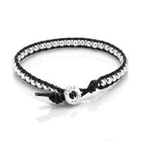Chan Luu FAITH Sterling Silver Beads Single wrap on Black Leather Cord with Silver Button 7.5'' Chan Luu FAITH Sterling Silver Beads Single wrap on Black Leather Cord with Silver Button 7.5''