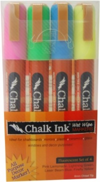 Chalk Ink 6mm Fluorescent Wet Wipe Markers, 4-Pack Chalk Ink 6mm Fluorescent Wet Wipe Markers, 4-Pack