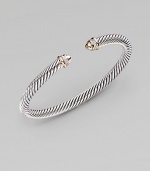 From the Color Classic Collection. A signature Yurman cable of sterling silver, richly enhanced by accents of 18k gold and bands of pavé diamonds encircling the end caps. Diamonds, 0.09 tcw Sterling silver and 18k yellow gold Cable, 5mm Diameter, about 2½ Made in USA