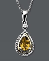 Brighten her day in more than one way! This stunning pear-cut citrine pendant (5/8 ct. t.w.) not only makes a special November birthday present, but it lights up any look with its rich, yellow hue. Set in 14k gold and sterling silver with a sparkling diamond accent. Approximate length: 18 inches. Approximate drop: 1 inch. Brighten her day in more than one way! This stunning pear-cut citrine pendant (5/8 ct. t.w.) not only makes a special November birthday present, but it lights up any look with its rich, yellow hue. Set in 14k gold and sterling silver with a sparkling diamond accent. Approximate length: 18 inches. Approximate drop: 1 inch.