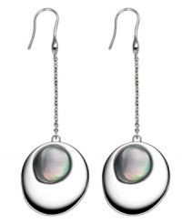 Double vision. With their innovative reversible design, Breil's Duplicity drop earrings offer two styles in one. Featuring both light blue quartz and black mother of pearl, they're set in silver tone stainless steel. Approximate drop: 2-1/2 inches. Double vision. With their innovative reversible design, Breil's Duplicity drop earrings offer two styles in one. Featuring both light blue quartz and black mother of pearl, they're set in silver tone stainless steel. Approximate drop: 2-1/2 inches.
