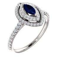 18K White Gold 6.00x3.00mm Marquise Cut Sapphire and Diamond Double-Halo Ring 18K White Gold 6.00x3.00mm Marquise Cut Sapphire and Diamond Double-Halo Ring