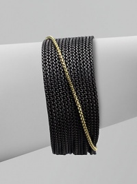 From the Chain Collection. A sizable design with sleek blackened sterling silver box link chains and an 18k gold box link chain accent. Blackened sterling silver18k goldLength, about 7Push clasp closureImported From the Chain Collection. A sizable design with sleek blackened sterling silver box link chains and an 18k gold box link chain accent. Blackened sterling silver18k goldLength, about 7Push clasp closureImported