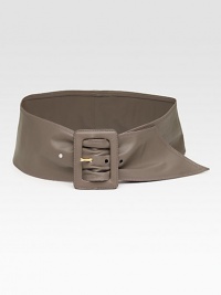 A wide, supple, leather style with a rectangular, self-covered buckle and an angled tip detail. Width, about 3Made in Italy A wide, supple, leather style with a rectangular, self-covered buckle and an angled tip detail. Width, about 3Made in Italy