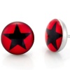 Stainless Steel Men's Star Stud Earrings Black & Red