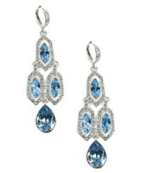 Endlessly elegant. The aqua and sapphire glass stones on Givenchy's alluring chandelier earrings ignite stunning sparkle. Set in imitation rhodium-plated mixed metal. Approximate drop: 6-1/2 inches. Endlessly elegant. The aqua and sapphire glass stones on Givenchy's alluring chandelier earrings ignite stunning sparkle. Set in imitation rhodium-plated mixed metal. Approximate drop: 6-1/2 inches.